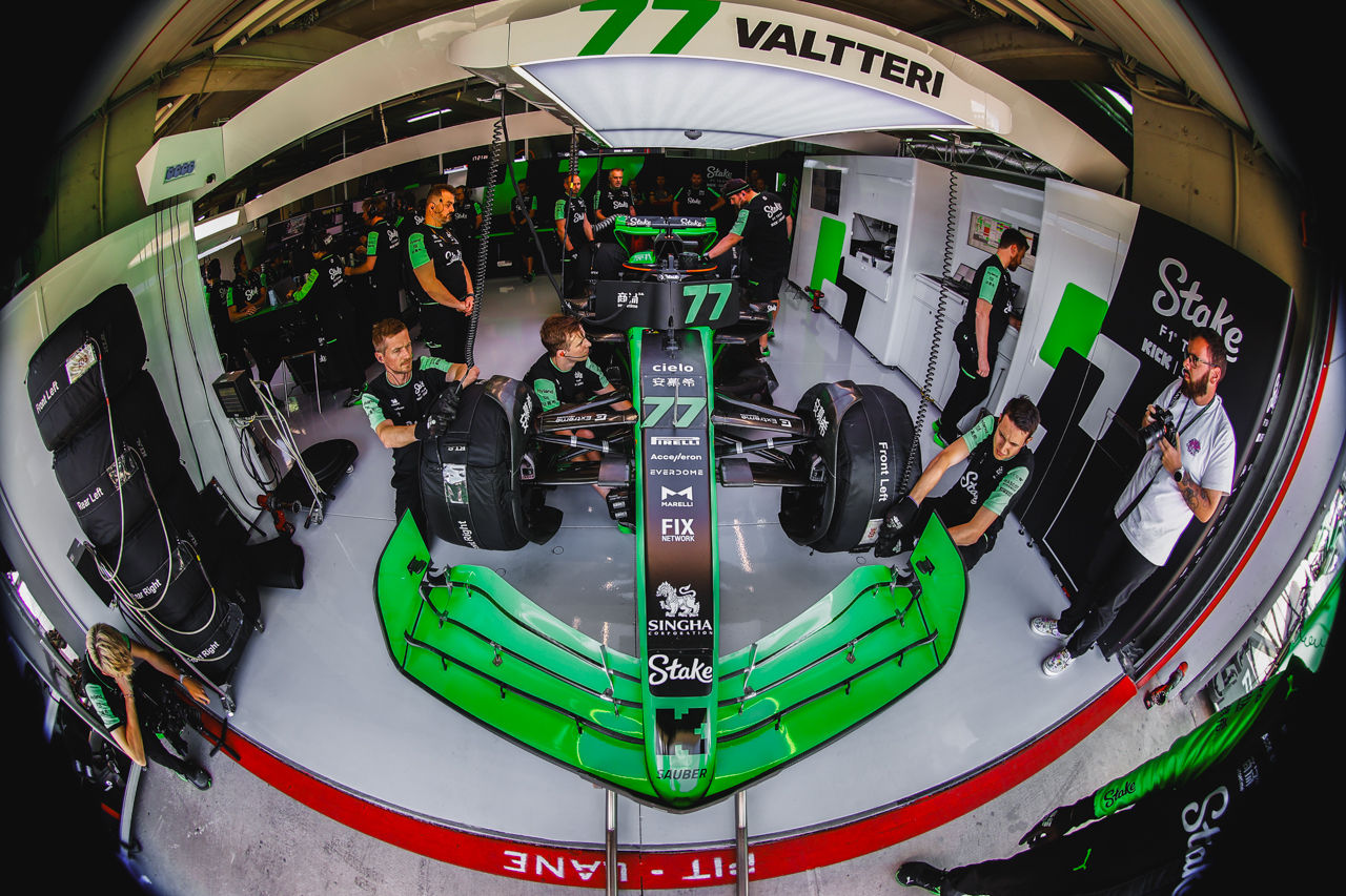 Valtteri Bottas, Stake F1 Team Kick Sauber C44, in the garage; 2024 Emilia Romagna Grand Prix, Formula One World Championship