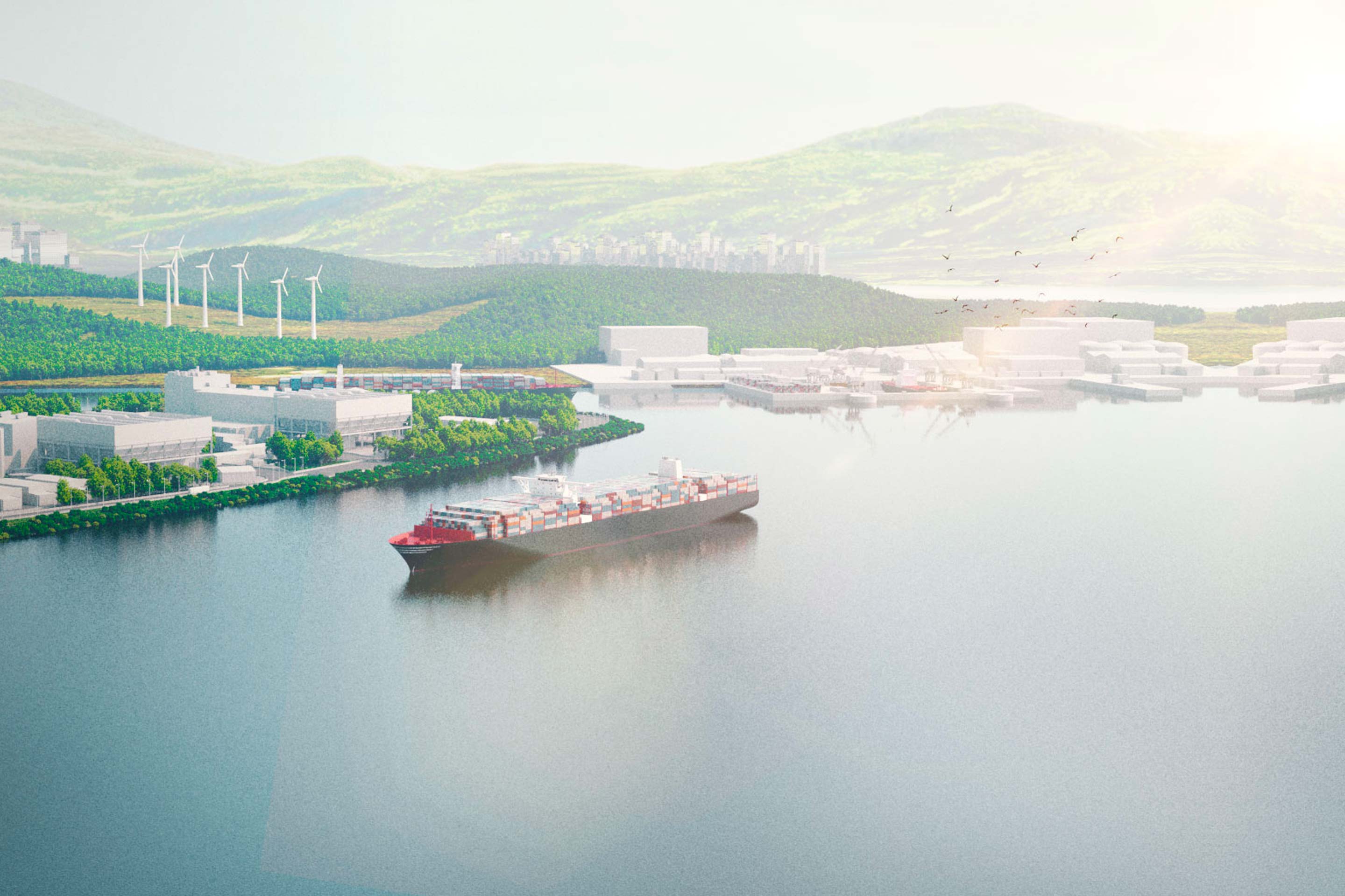 An image of a ship leaving port