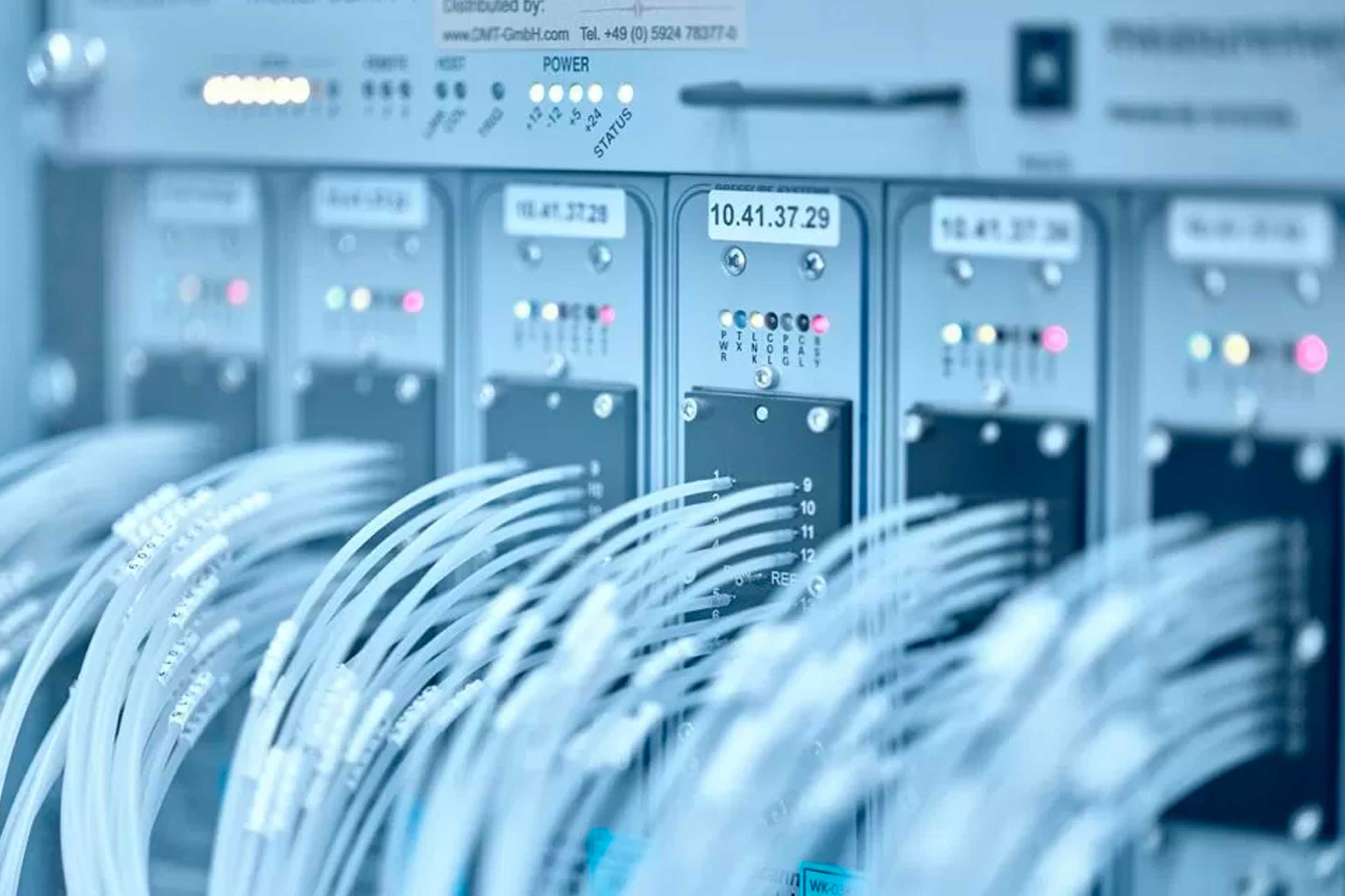 A room of servers and wires to highlight digitalization