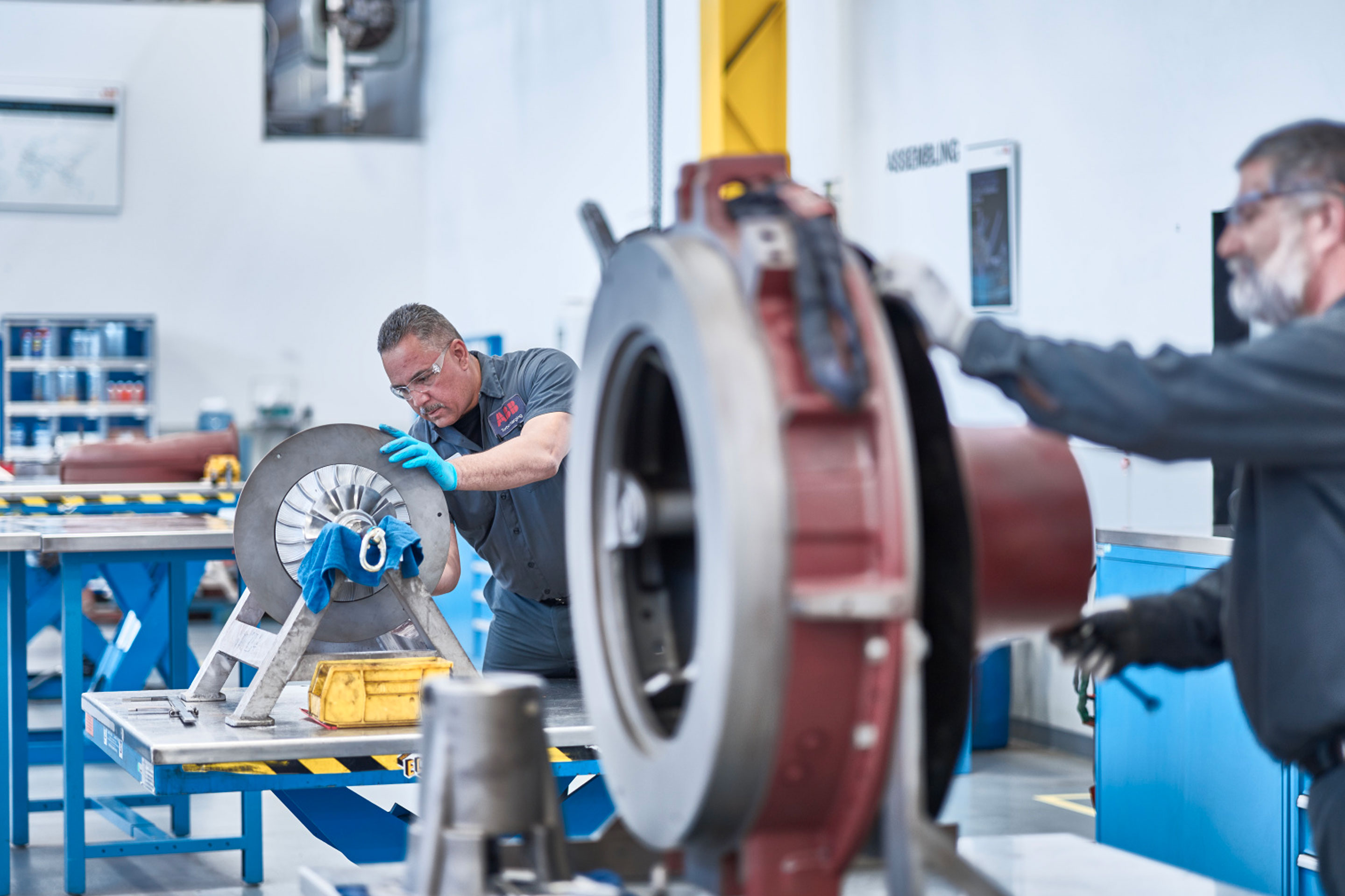 An ABB engineer working on an ABB turbocharger