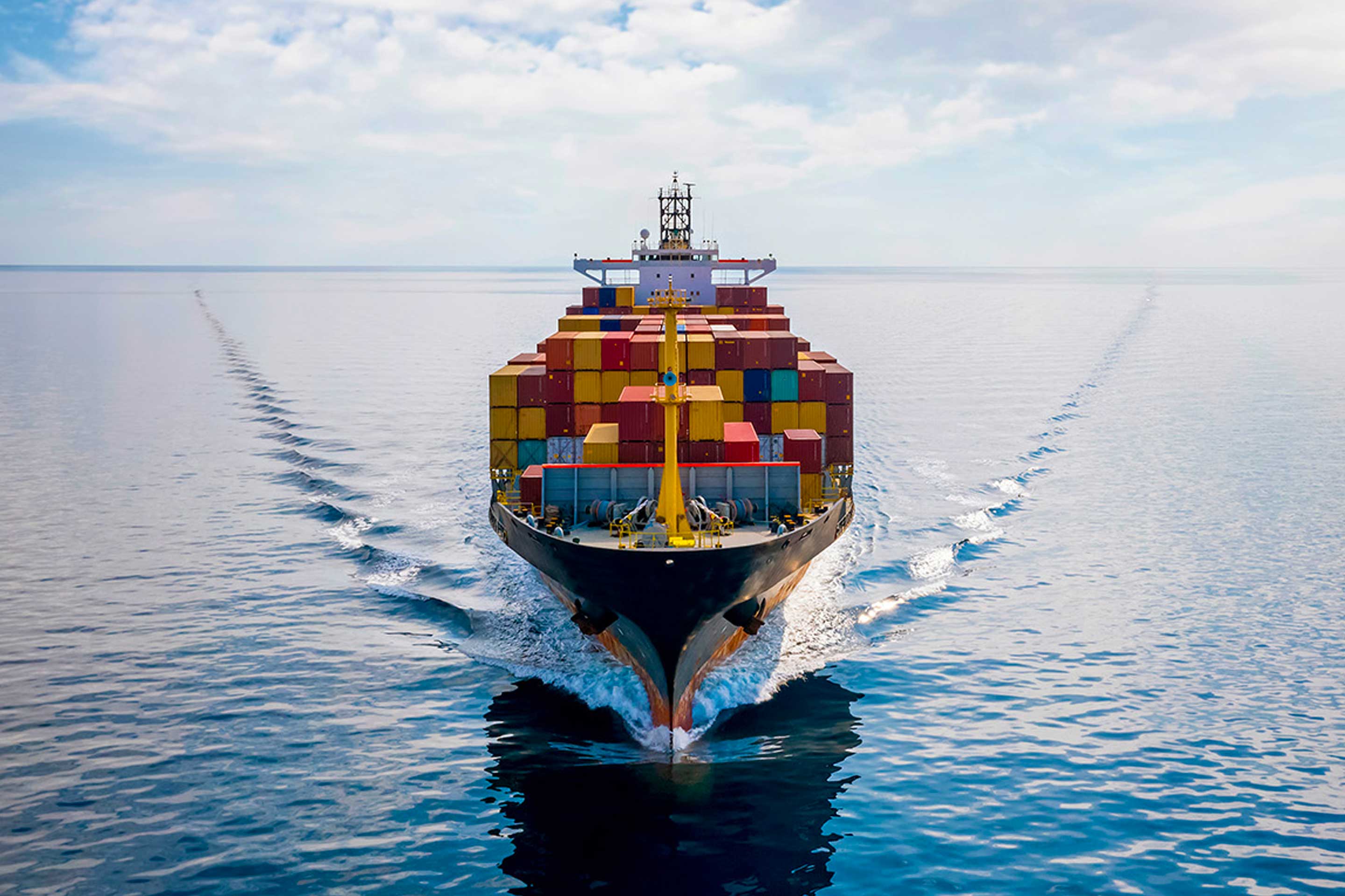 A photo of a ship from the bow, used to highlight future fuels in the shipping industry