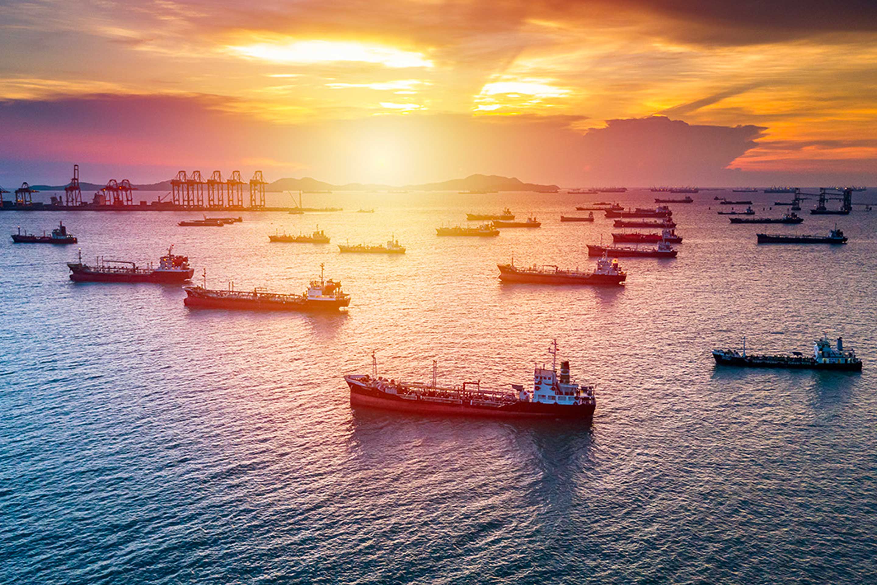 A fleet of ships at sea