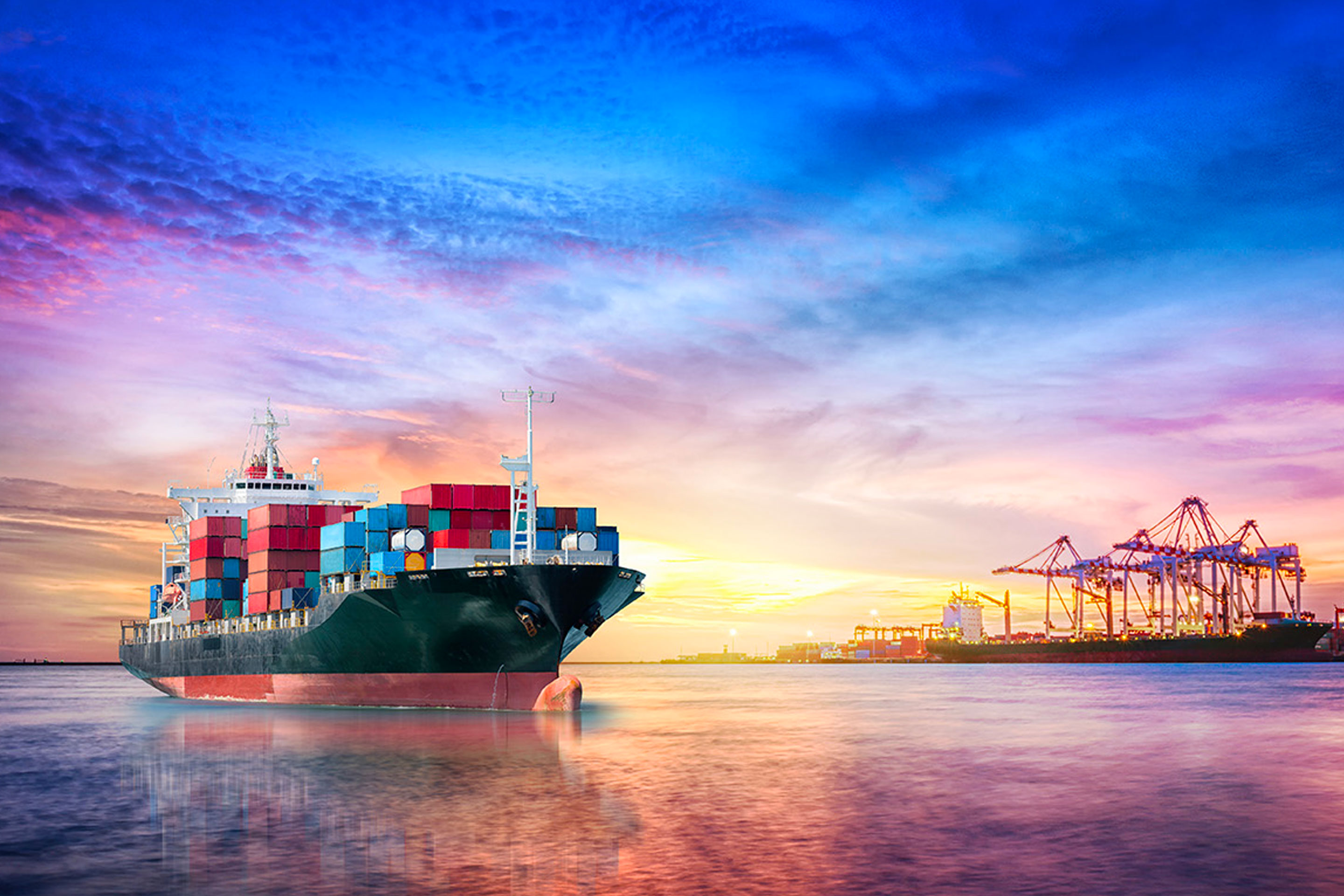 Container ship coming into port