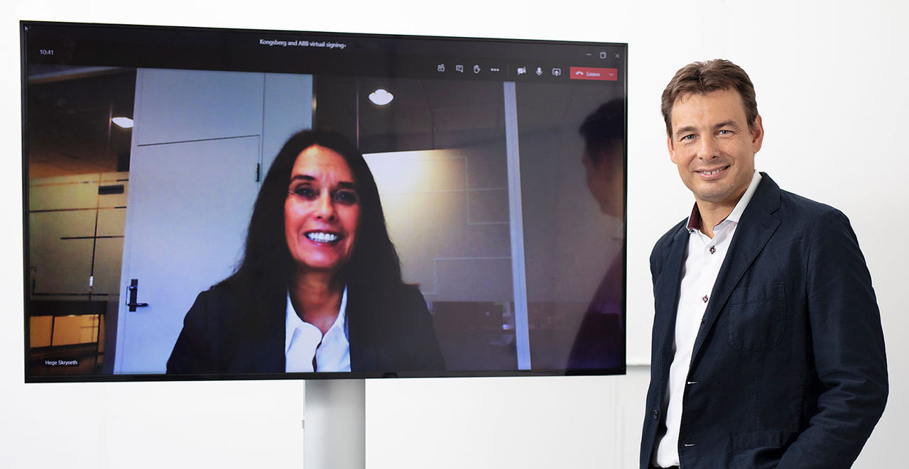 Virtual signing ceremony with Hege Skryseth, President of Kongsberg Digital and Cristian Corotto, Vice President Digital Customer Solutions, ABB Turbocharging.