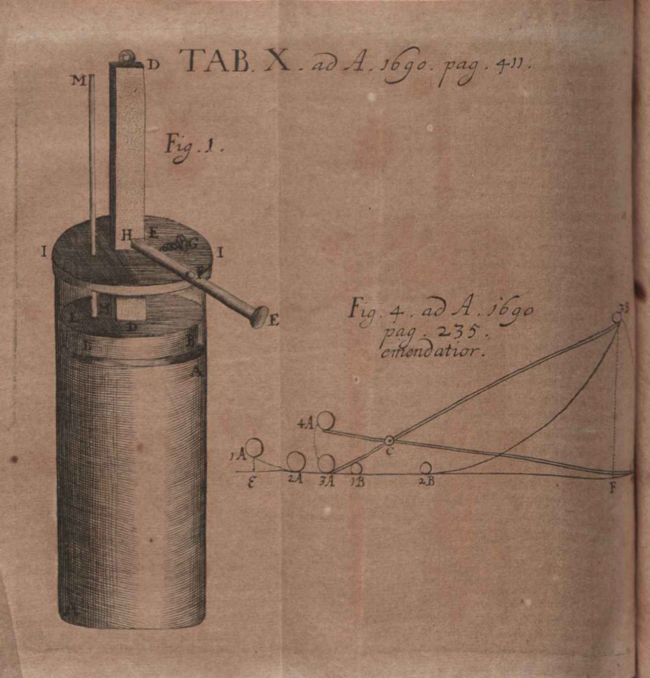 An illustration of Papin's piston-powered steam engine