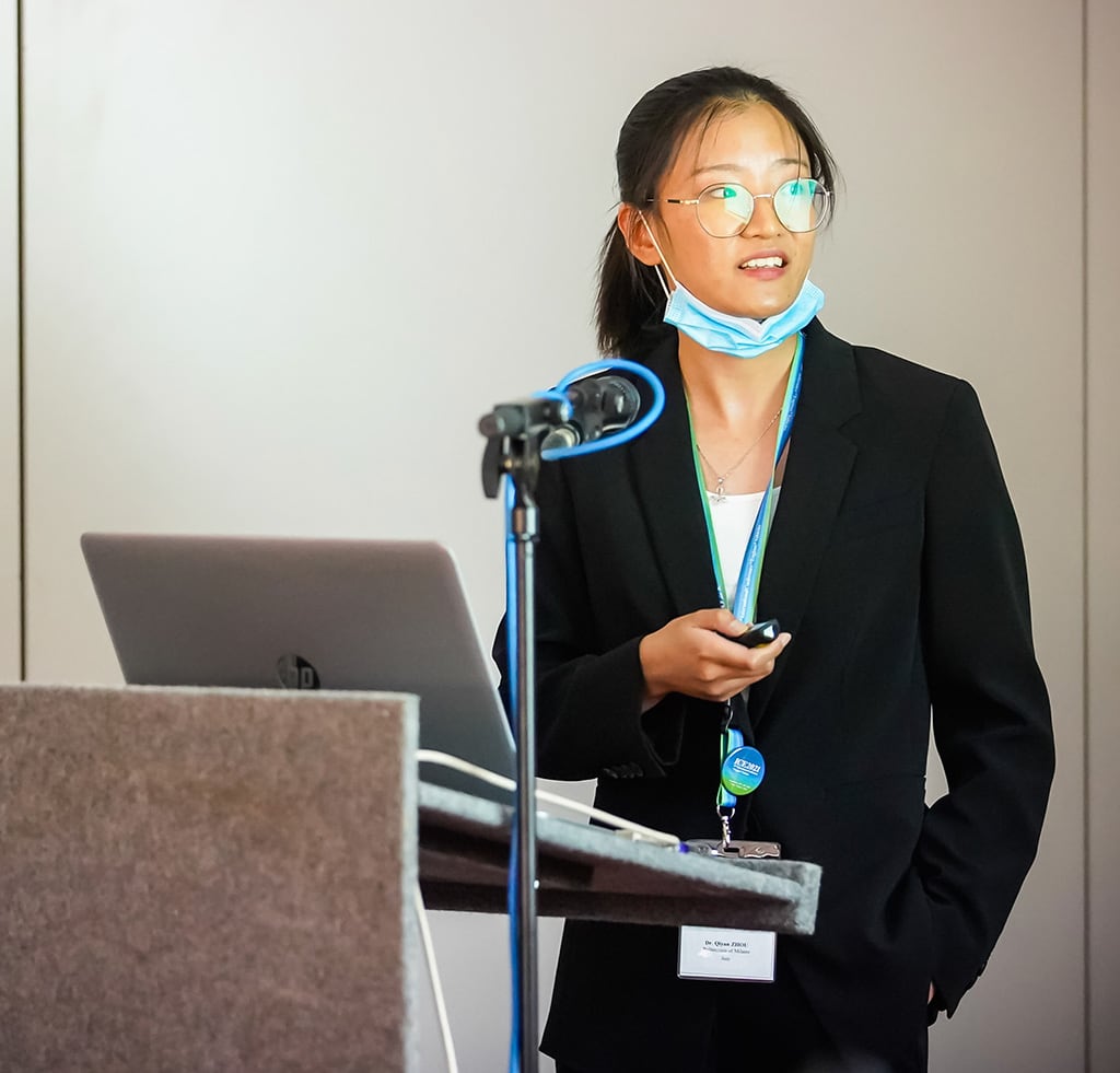 Qiyan speaking on combustion concepts for heavy-duty engines at SAE Congress in Capri, Italy, 2021