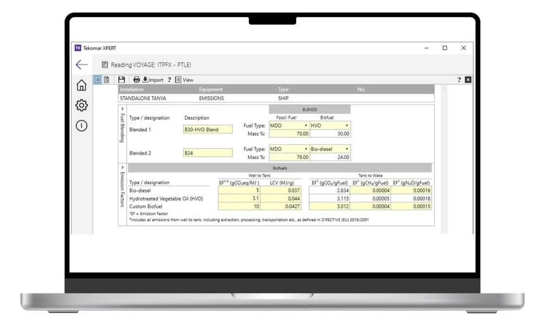 Accelleron- Tekomar - Emission module fuel input form